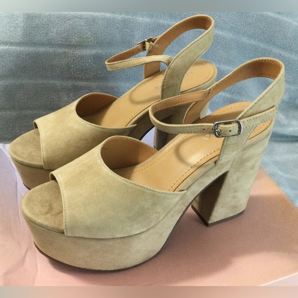Lisa Vicky Jig Camel Kid Suede Platform Block Heeled Sandals Size 8.5 - Picture 6 of 12